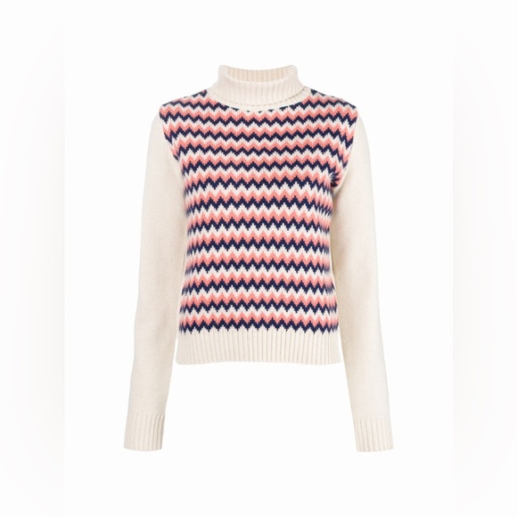 NEW A.P.C. Chevron Patterned Knit Sweater - Pink, Blue, and Cream Size L - Picture 1 of 9